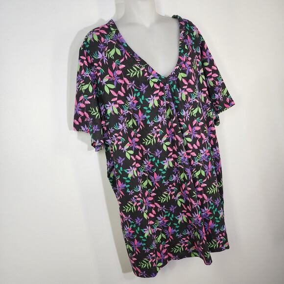 Woman Within T Shirt Women 3X Perfect Floral Printed Short Sleeve Boatneck Tunic - Picture 4 of 9